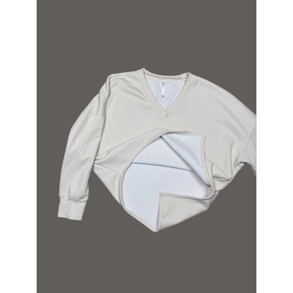 Fabletics Cream Mira Pullover V-Neck Asymmetric Fleece Sweatshirt Large - Picture 5 of 9